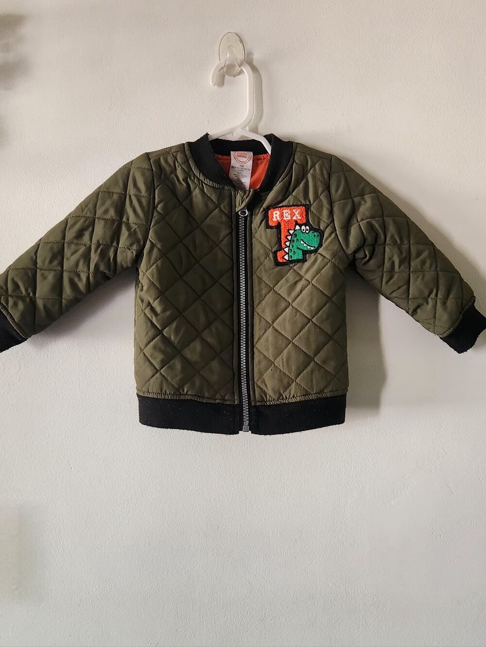 Quilted Olive Green Dino Patch Jacket Size 18mos